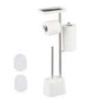 Suport hârtie igienică din inox cu poliță, perie WC și suport pentru rezerve, Alb