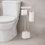 Suport hârtie igienică din inox cu poliță, perie WC și suport pentru rezerve, Alb - imagine 3