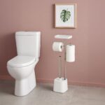 Suport hârtie igienică din inox cu poliță, perie WC și suport pentru rezerve, Alb - imagine 2