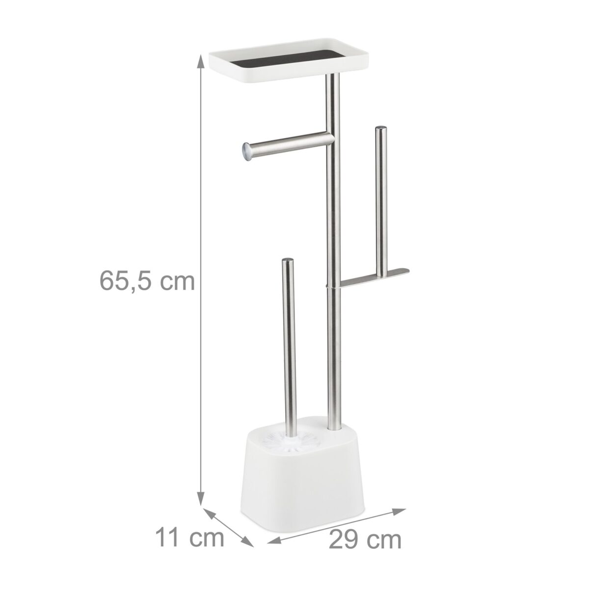Suport hârtie igienică din inox cu poliță, perie WC și suport pentru rezerve, Alb - imagine 9