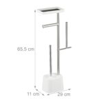 Suport hârtie igienică din inox cu poliță, perie WC și suport pentru rezerve, Alb - imagine 9