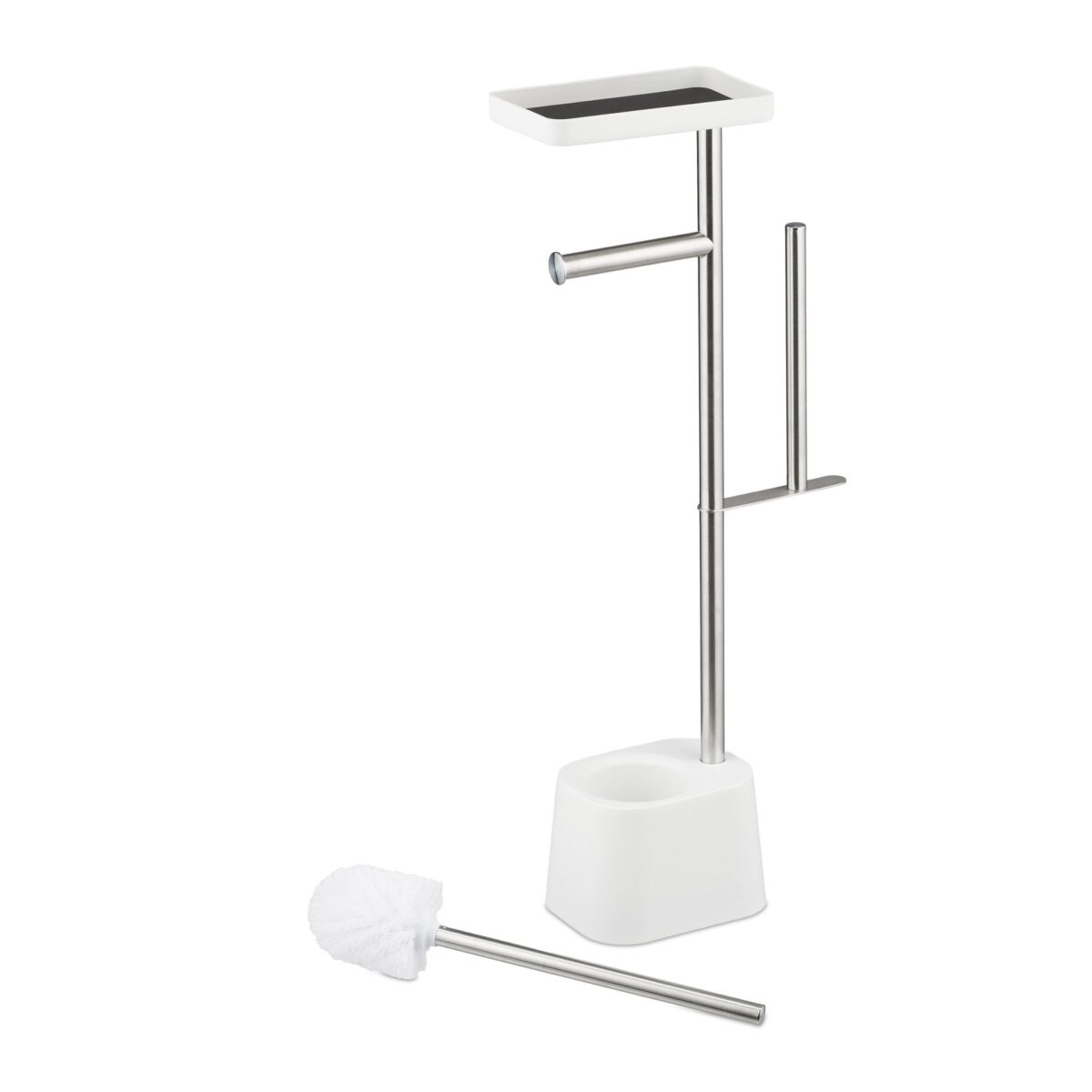 Suport hârtie igienică din inox cu poliță, perie WC și suport pentru rezerve, Alb - imagine 8