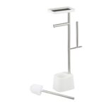 Suport hârtie igienică din inox cu poliță, perie WC și suport pentru rezerve, Alb - imagine 8