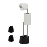 Set toaleta din inox – suport hârtie igienică & perie toaletă, Negru