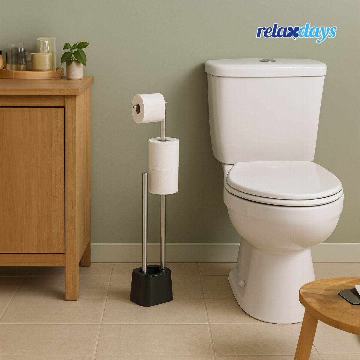 Set toaleta din inox – suport hârtie igienică & perie toaletă, Negru - imagine 2