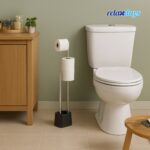 Set toaleta din inox – suport hârtie igienică & perie toaletă, Negru - imagine 2