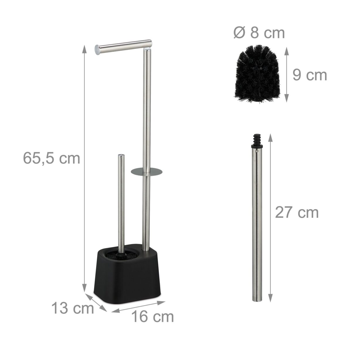 Set toaleta din inox – suport hârtie igienică & perie toaletă, Negru - imagine 4