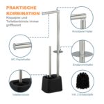 Set toaleta din inox – suport hârtie igienică & perie toaletă, Negru - imagine 5