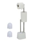Set toaleta din inox – suport hârtie igienică & perie toaletă, Alb