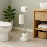 Set toaleta din inox – suport hârtie igienică & perie toaletă, Alb - imagine 2