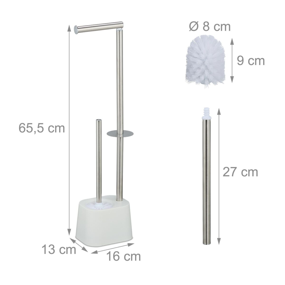 Set toaleta din inox – suport hârtie igienică & perie toaletă, Alb - imagine 7
