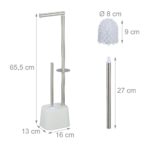 Set toaleta din inox – suport hârtie igienică & perie toaletă, Alb - imagine 7