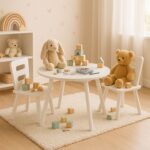 Set Masa cu 2 Scaune pentru copii - Mobilier alb copii, Spatiu de Depozitare si Scaune Ergonomice - imagine 3