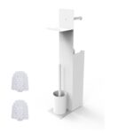 Set suport hârtie igienică din metal cu poliță, perie WC și suport pentru rezerve, Alb