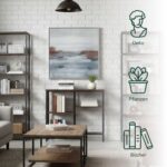 Raft ingust stil indutrial, Masa Consola, 4 polite, Cadru metalic si MDF maro, Relaxdays - imagine 3