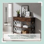 Masuta consola cu sertar si 3 rafturi – Design industrial cu cadru metalic negru si blat maro, 80 x 100 x 30 cm - imagine 3