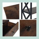 Masuta consola cu sertar si 3 rafturi – Design industrial cu cadru metalic negru si blat maro, 80 x 100 x 30 cm - imagine 8