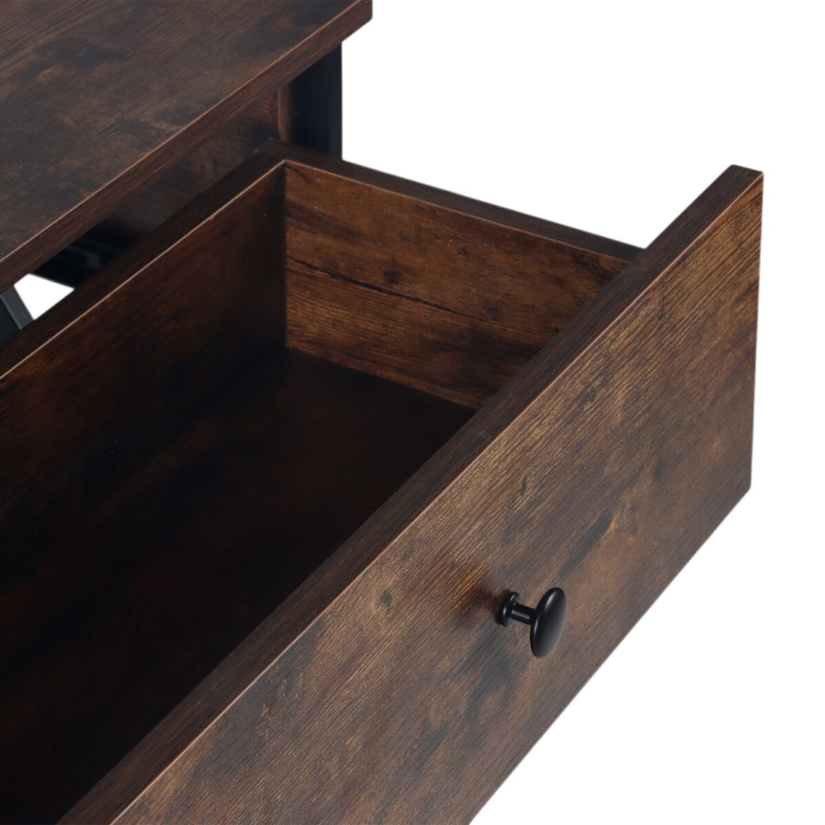 Masuta consola cu sertar si 3 rafturi – Design industrial cu cadru metalic negru si blat maro, 80 x 100 x 30 cm - imagine 6