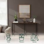 Masa consola lata 160 cm Design Industrial, blat maro si structura neagra, pentru hol, Relaxdays - imagine 2