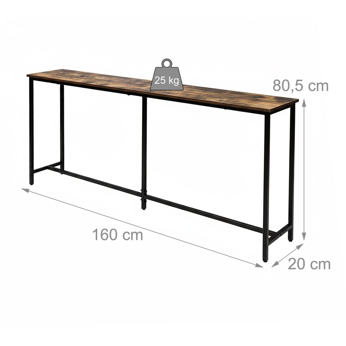 Masa consola lata 160 cm Design Industrial, blat maro si structura neagra, pentru hol, Relaxdays - imagine 3