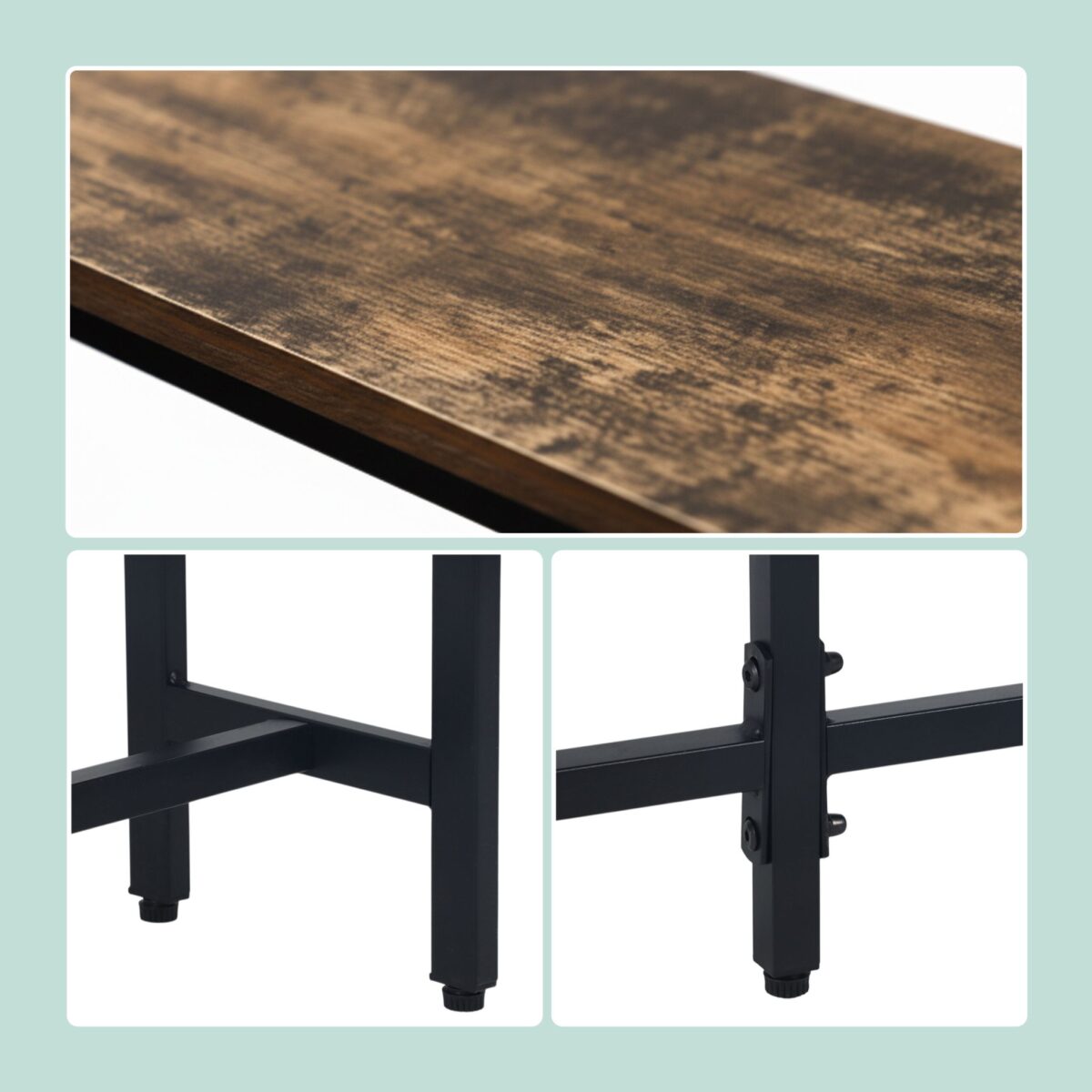 Masa consola lata 160 cm Design Industrial, blat maro si structura neagra, pentru hol, Relaxdays - imagine 4