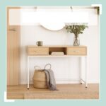Birou modern scandinav cu raft si sertare, 80 x 120 x 40 cm - Design minimalist alb si natur