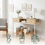 Birou modern scandinav cu raft si sertare, 80 x 120 x 40 cm - Design minimalist alb si natur - imagine 2