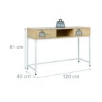 Birou modern scandinav cu raft si sertare, 80 x 120 x 40 cm - Design minimalist alb si natur - imagine 4