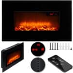 Semineu electric de perete negru, 900-1800W, cu LED flacara, telecomanda, termostat digital, 66 cm, Deuba®