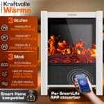 Semineu electric TRESKO 2000W flacari LED realiste, LCD Touch, WiFi, Aplicatie & Telecomanda – Caldura instant, 5 – 35°C, Alb - imagine 5