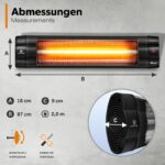 Incalzitor infrarosu TRESKO 2500W pentru perete – cu telecomanda, timer, LED, 3 trepte, interior/exterior, Negru - imagine 5