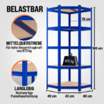 Raft metalic depozitare de colt Monzana, albastru, 180x70x40 cm, greutate suportata 875kg - imagine 5