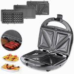 Sandwich maker 3 in 1, sandwich-uri, gofre sau gratar, Negru/Argintiu, 800W, 23 x 22 x 10 cm