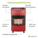 Incalzitor gaz 4.2 kW, Pliabil – 3 trepte, cu roti, exterior si interior, siguranta si placi ceramice, Rosu, Juskys - imagine 10