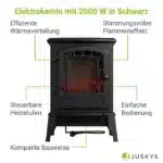 Semineu electric decorativ 2000W, negru, 2 trepte de incalzire, IP20, 57 x 39 x 24 cm, Juskys - imagine 10