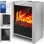 Semineu electric TRESKO 2000W flacari LED realiste, LCD Touch, WiFi, Aplicatie & Telecomanda – Caldura instant, 5 – 35°C