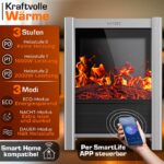 Semineu electric TRESKO 2000W flacari LED realiste, LCD Touch, WiFi, Aplicatie & Telecomanda – Caldura instant, 5 – 35°C - imagine 4