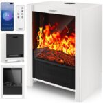 Semineu electric TRESKO 2000W flacari LED realiste, LCD Touch, WiFi, Aplicatie & Telecomanda – Caldura instant, 5 – 35°C, Alb