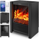 Semineu electric TRESKO 2000W flacari LED realiste, LCD Touch, WiFi, Aplicatie & Telecomanda – Caldura instant, 5 – 35°C, Negru