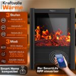 Semineu electric TRESKO 2000W flacari LED realiste, LCD Touch, WiFi, Aplicatie & Telecomanda – Caldura instant, 5 – 35°C, Negru - imagine 4
