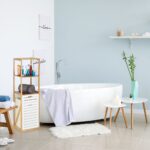 Dulap baie din bambus cu rafturi și coș pentru rufe, Relaxdays - imagine 3