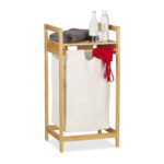Cos de rufe cu raft din bambus, Alb, 73 x 37 x 33 cm, Relaxdays