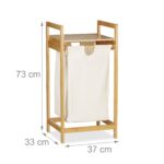 Cos de rufe cu raft din bambus, Alb, 73 x 37 x 33 cm, Relaxdays - imagine 9