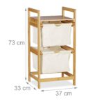 Raft din Bambus pentru baie cu 2 Cosuri de rufe, Alb, Relaxdays - imagine 4