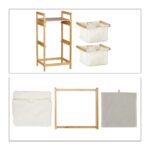 Raft din Bambus pentru baie cu 2 Cosuri de rufe, Alb, Relaxdays - imagine 8