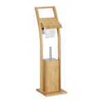 Suport hârtie igienică din bambus cu perie WC – design natural și elegant