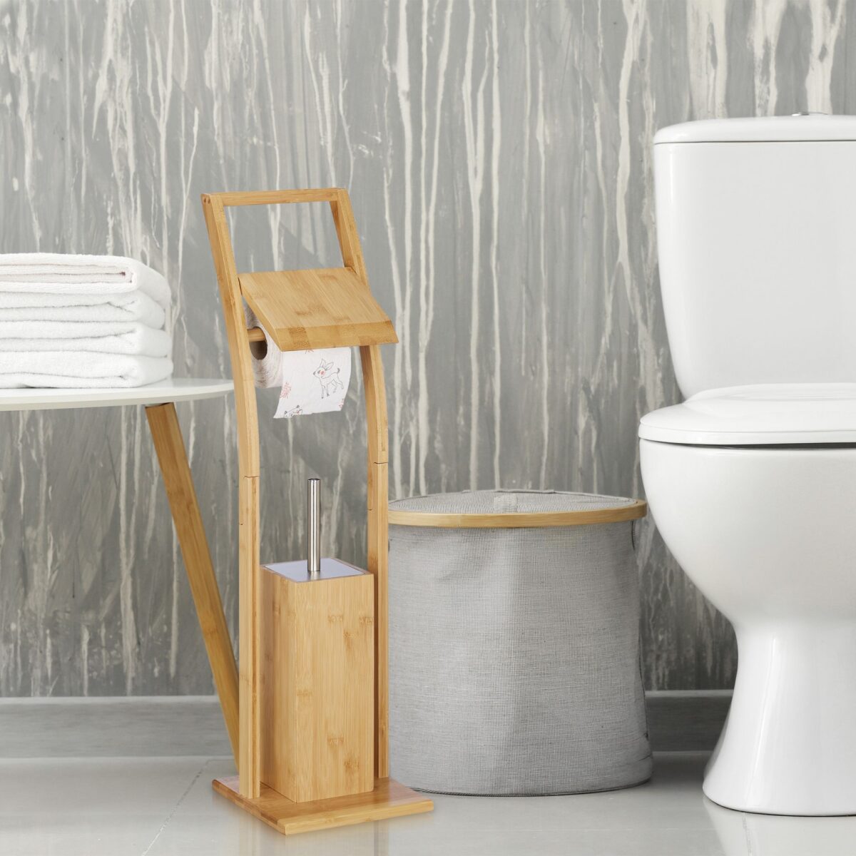 Suport hârtie igienică din bambus cu perie WC – design natural și elegant - imagine 2
