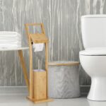 Suport hârtie igienică din bambus cu perie WC – design natural și elegant - imagine 2