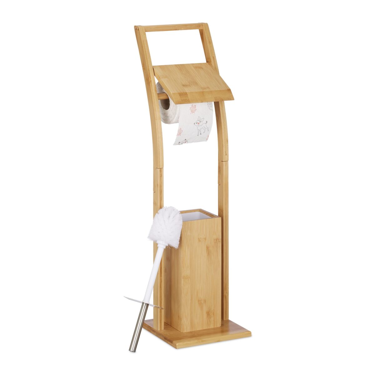 Suport hârtie igienică din bambus cu perie WC – design natural și elegant - imagine 7