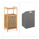Raft de baie cu coș de rufe din Bambus, 96 x 44 x 33 cm, Relaxdays - imagine 3